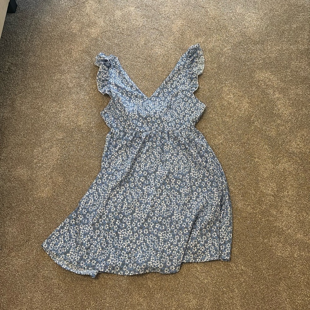 Open back with bow blue dress